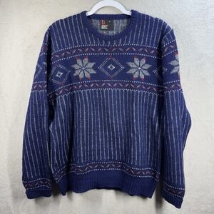 Robert Bruce Vintage Fair Isle Sweater Men's‎ Size L Navy Blue Wool Made in USA